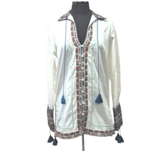 Talitha M Bohemian Moroccan Tunic White Colorful Embroidery Luxury Boho Chic Top